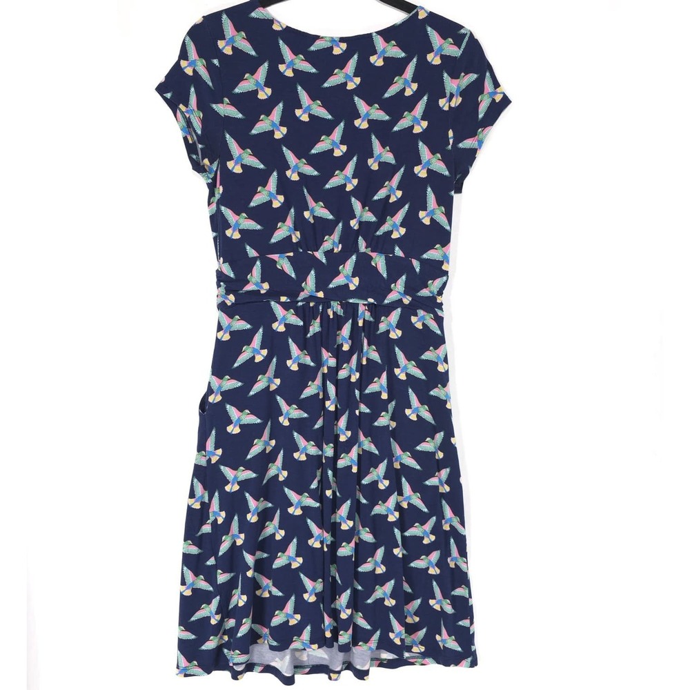 BODEN Women's Knee Length Dress Bird Print 4 Petite Stretch Navy Pockets J0326 - Picture 6 of 9